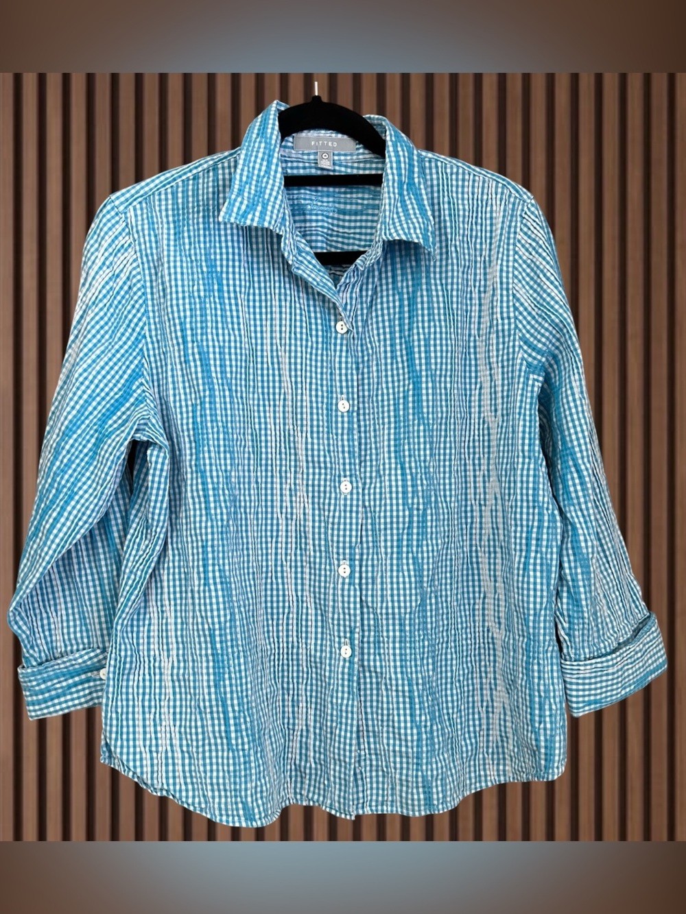 Woman’s Blue Gingham Button-Up Shirt